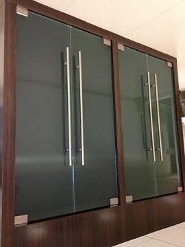 Custom glass cabinet doors for office by Great Lakes Glass
